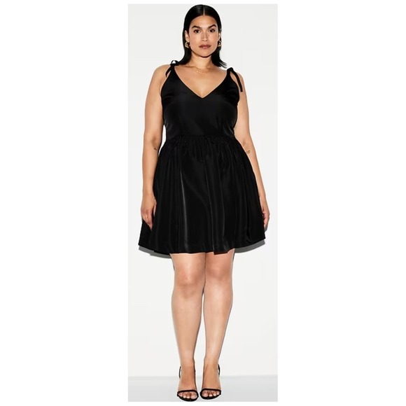 Old Navy Dresses & Skirts - Old Navy The Occasion Black Taffeta Tie Shoulder Mini Dress 2X Coquette Pockets